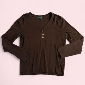 Ralph Lauren Brown Long Sleeve Henley Top Size M